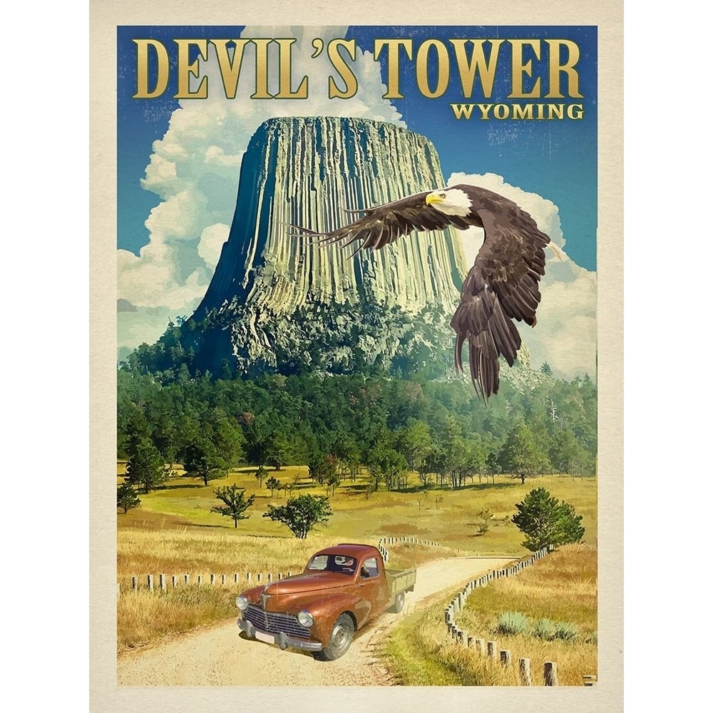 Devils Tower Poster Print - Red Truck Old-VARPDXREDTRX243668 Image 1