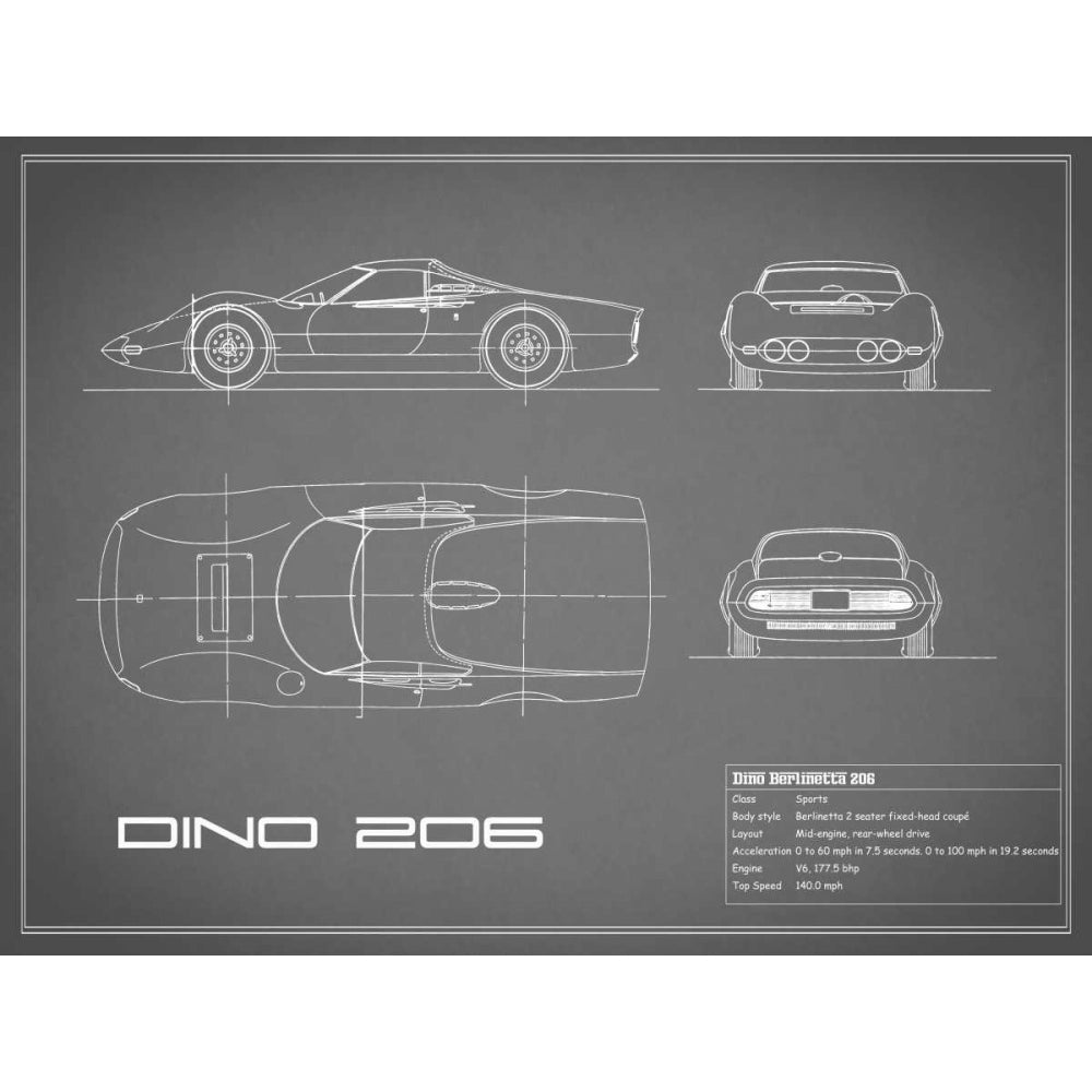 Ferrari Dino 206 1965-Grey Poster Print by Mark Rogan-VARPDXRGN112738 Image 1