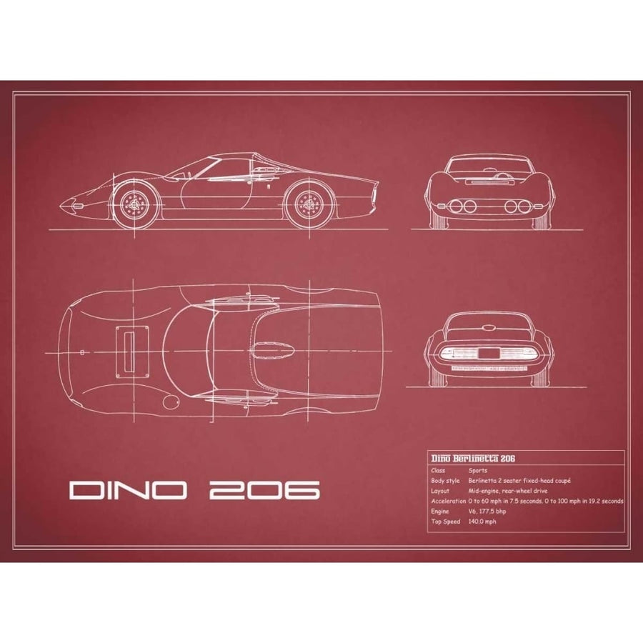 Ferrari Dino 206 1965-Maroon Poster Print by Mark Rogan-VARPDXRGN112740 Image 1