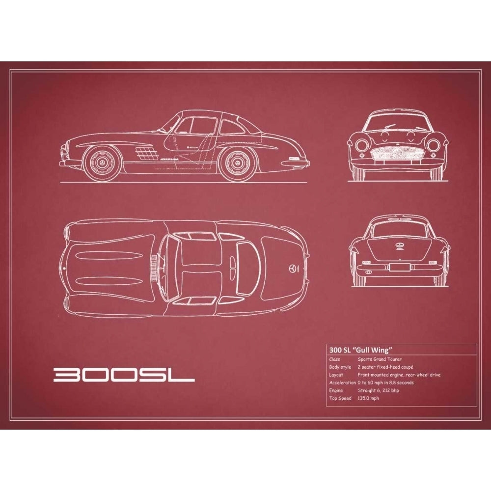 Mercedes 300SL Gullwing-Maroon Poster Print by Mark Rogan-VARPDXRGN112767 Image 1