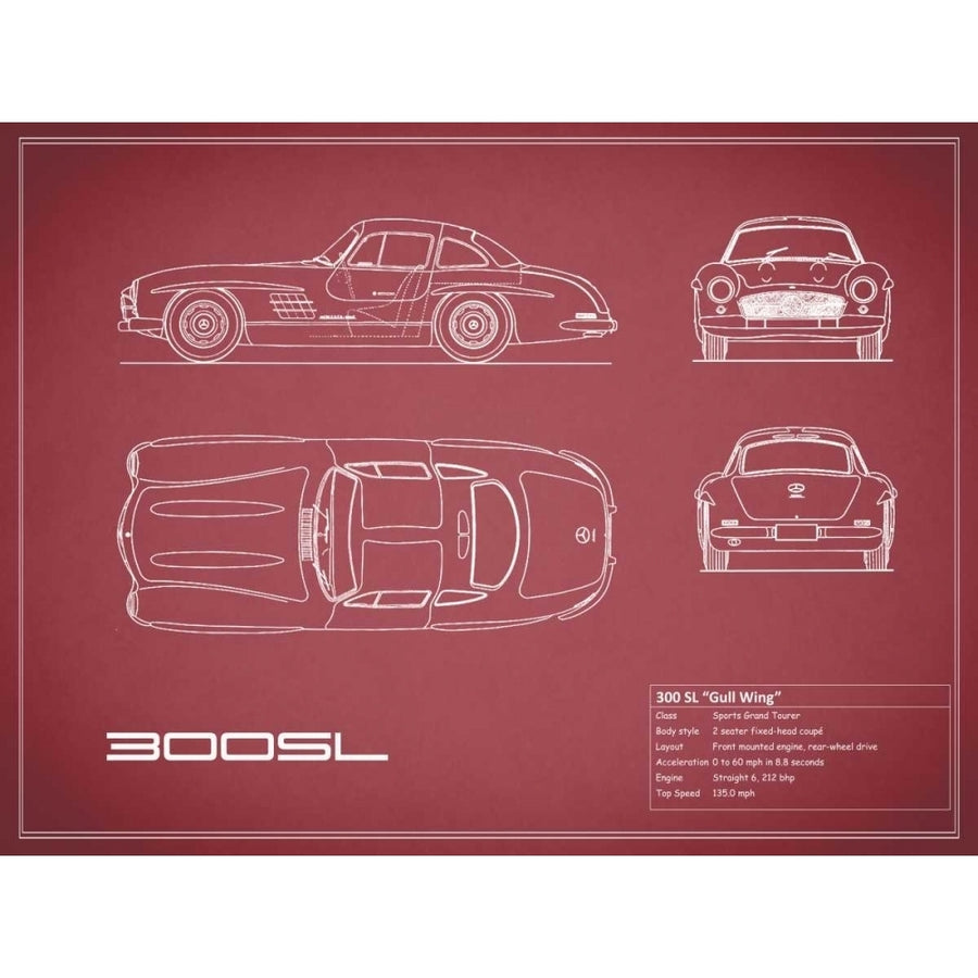 Mercedes 300SL Gullwing-Maroon Poster Print by Mark Rogan-VARPDXRGN112767 Image 1