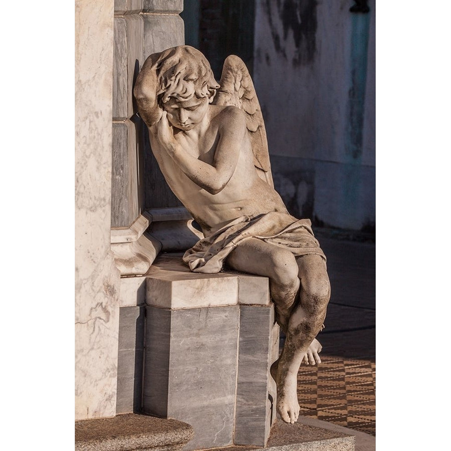 Argentina- Buenos Aires. Statue of an angel at the entrance to a tomb in Recoleta Cemetery. Poster Print - Tom Image 1