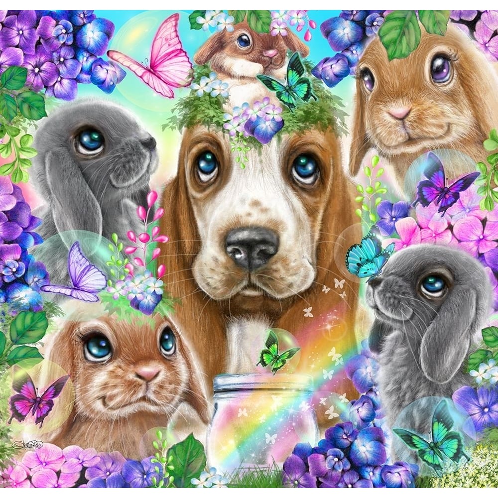 Basset Hound Bunnies n Butterflies Poster Print - Pike Art Sheena-VARPDXSHEPIK266695 Image 1