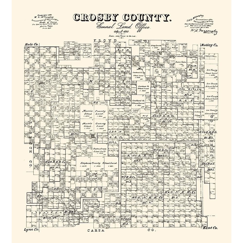 Crosby County Texas - McGaughey 1892 Poster Print by McGaughey McGaughey-VARPDXTXCR0005 Image 1