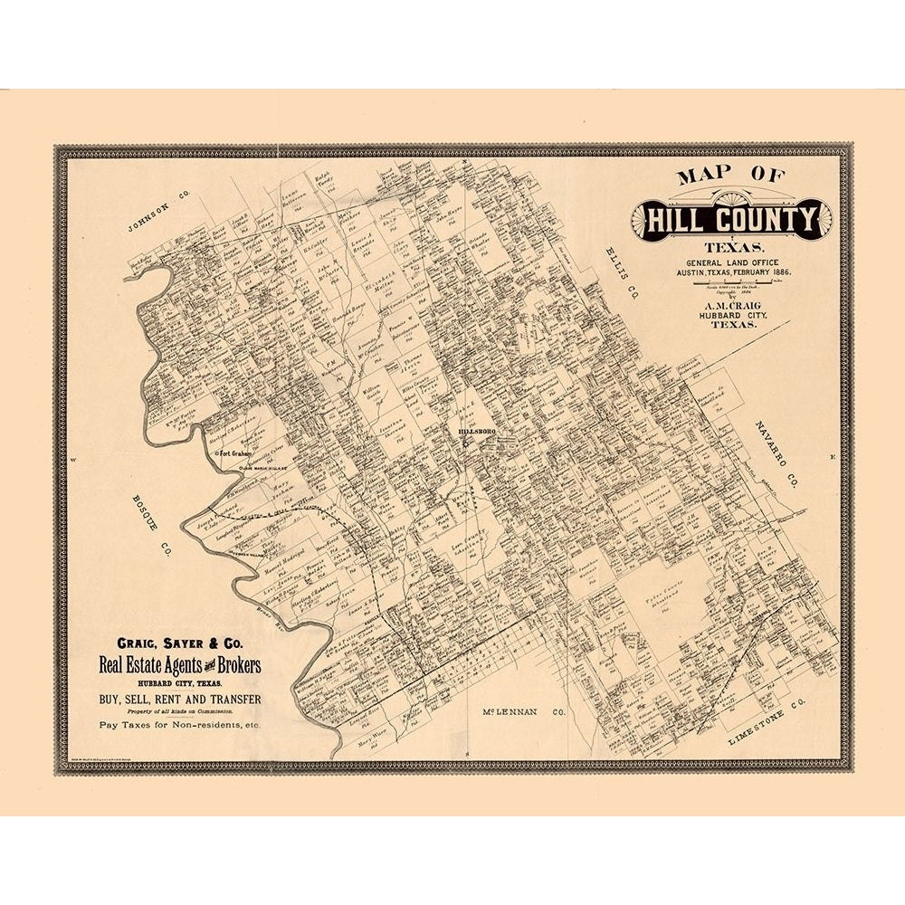 Hill County Texas - Craig 1886 Poster Print by Craig Craig-VARPDXTXHI0005 Image 1