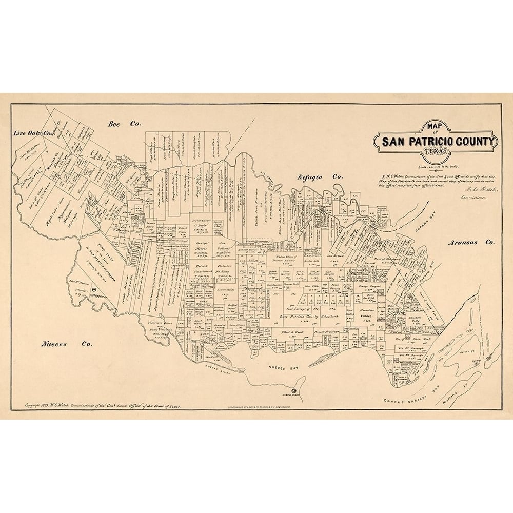 San Patricio County Texas - Walsh 1879 Poster Print by Walsh Walsh-VARPDXTXSA0026 Image 1