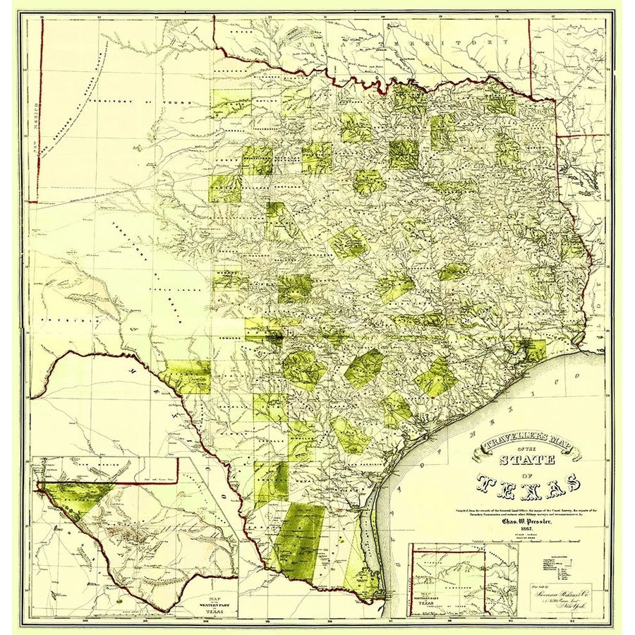 Travellers Map of the State of Texas 1867 Poster Print by Pressler Pressler-VARPDXTXZZ0023 Image 1