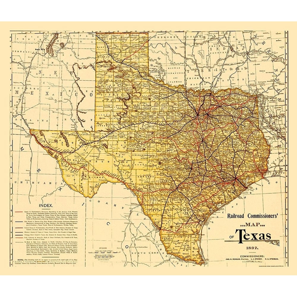 Railroad Commissioners Map of Texas 1897 by Unknown-VARPDXTXZZ0022 Image 1