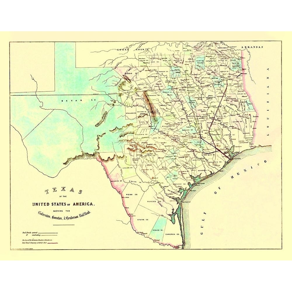 Galveston Houston Henderson Railroad 1872 Poster Print by King King-VARPDXTXZZ0033 Image 1