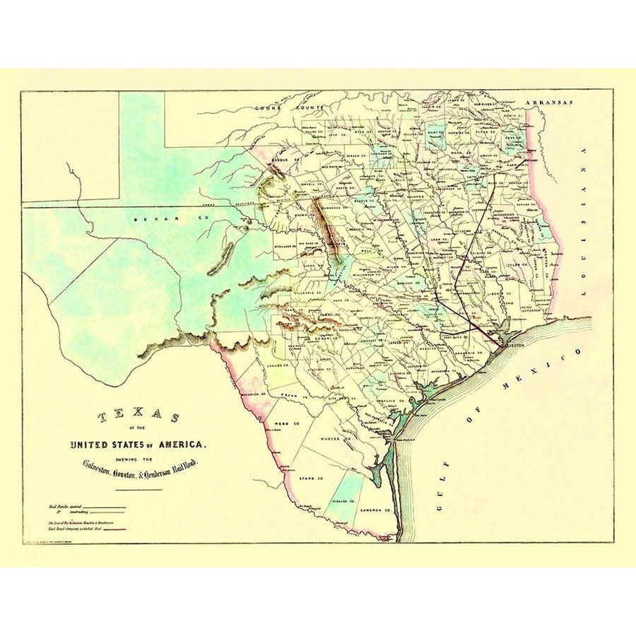 Galveston Houston Henderson Railroad 1872 Poster Print by King King-VARPDXTXZZ0033 Image 1