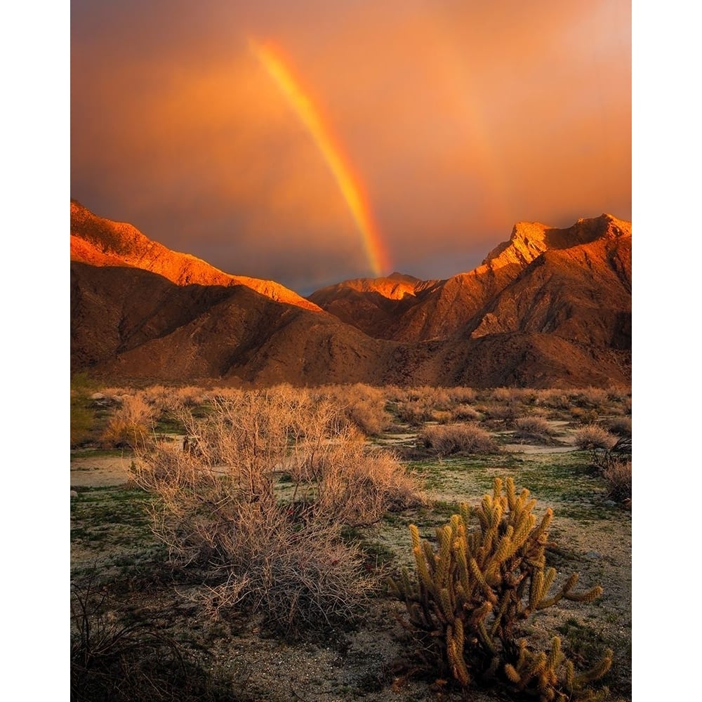 USA-California-Anza-Borrego Desert State Park. Rainbow over desert mountains at sunrise. Poster Print - Gallery Image 1