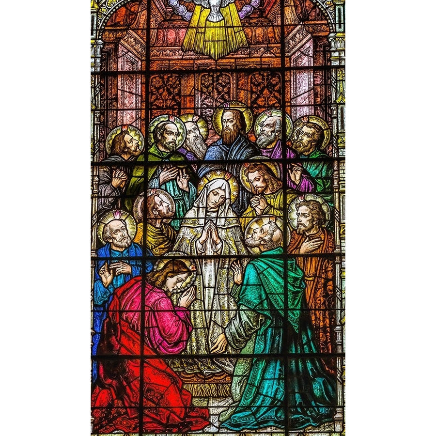 Adoration of Virgin Mary Disciples stained glass Gesu ChurchMiamiFlorida Glass by Franz Mayer Poster Print William Image 1