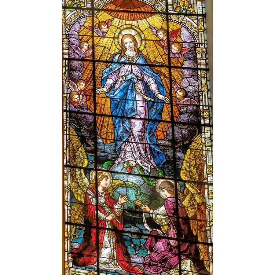 Assumption Virgin Mary stained glass Gesu Church-Miami-Florida. Glass by Franz Mayer. Poster Print - William Image 1