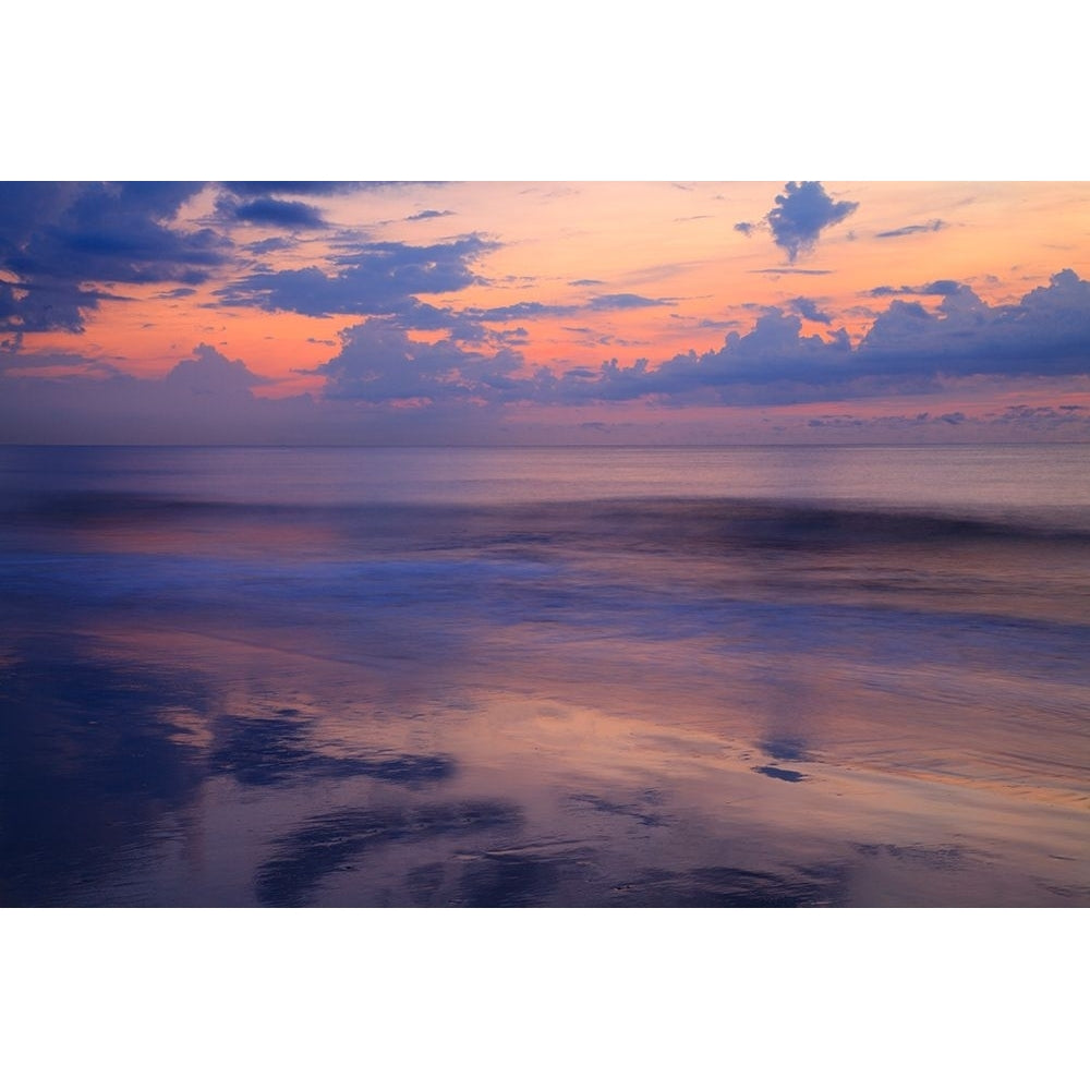 USA- Georgia- Tybee Island. Sunrise with clouds and reflections along the coast. Poster Print - Joanne Image 1