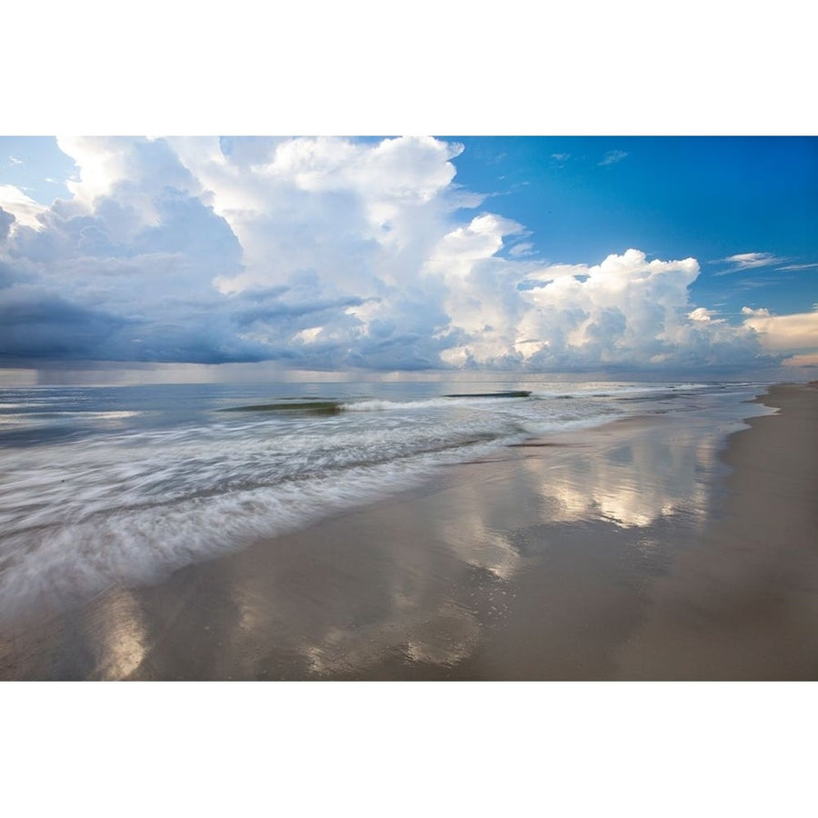 USA- Georgia- Tybee Island. Sunrise with clouds and reflections along the coast. Poster Print - Joanne Image 1