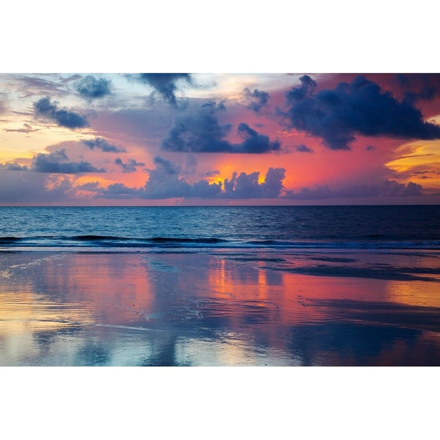 USA- Georgia- Tybee Island. Sunrise with reflections and clouds. Poster Print - Joanne Wells-VARPDXUS11JWL1548 Image 1