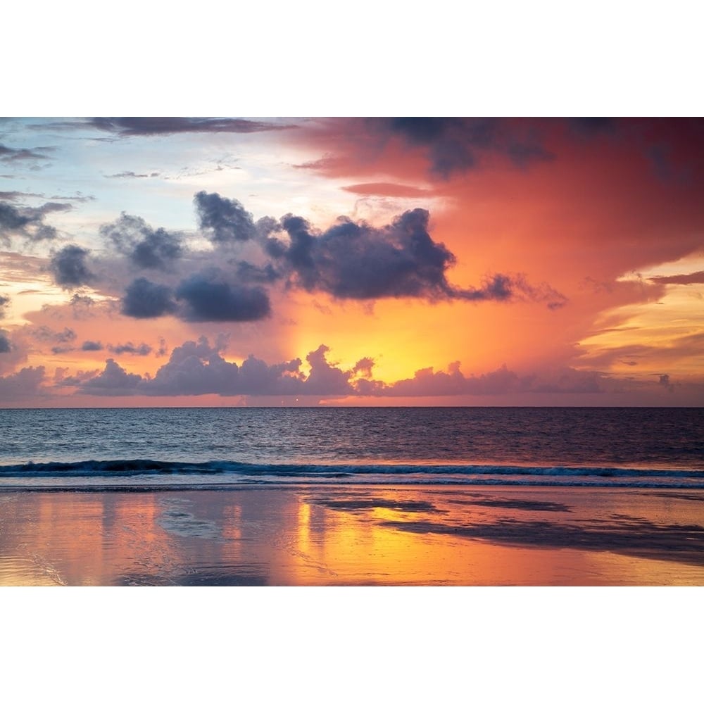 USA- Georgia- Tybee Island. Sunrise with reflections and clouds. Poster Print - Joanne Wells-VARPDXUS11JWL1549 Image 1