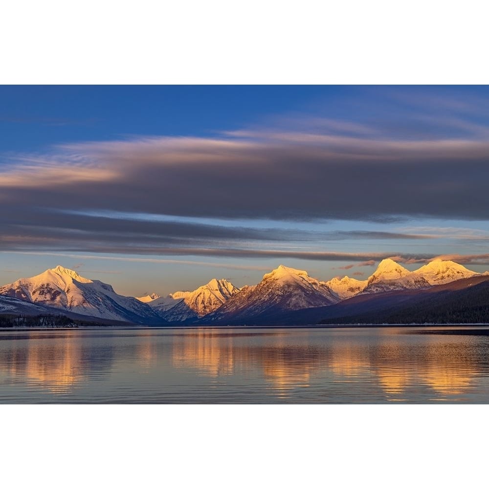 Winter sunset on mountain peaks over Lake McDonald in Glacier National Park-Montana-USA Poster Print - Chuck Image 1