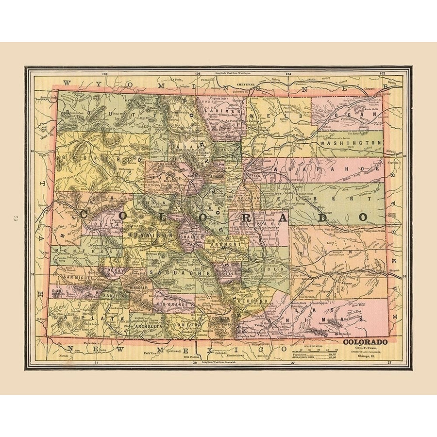 Colorado United States - Cram 1888 Poster Print by Cram Cram-VARPDXUSCO0003 Image 1