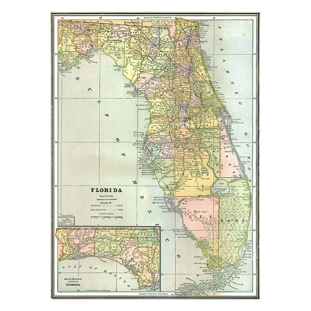 Florida - Johnson 1888 Poster Print by Johnson Johnson-VARPDXUSFL0003 Image 1