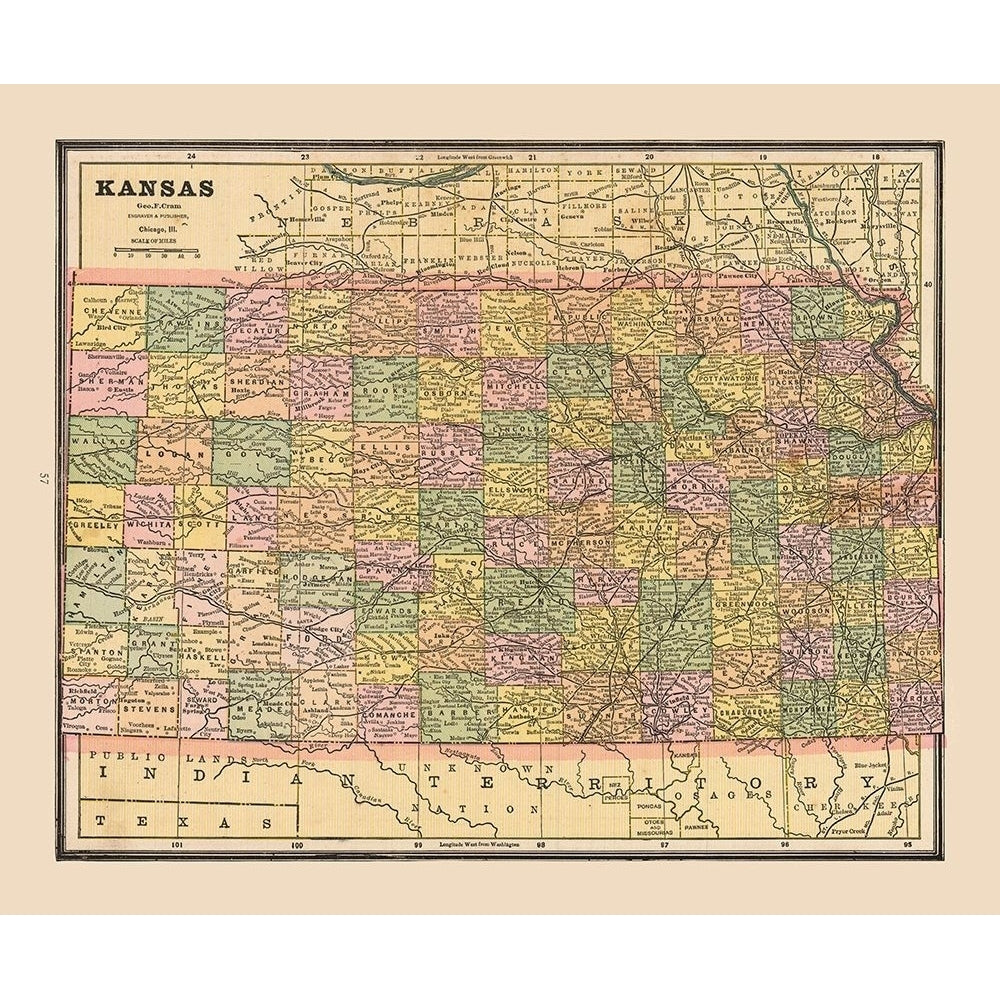 Kansas - Cram 1888 Poster Print by Cram Cram-VARPDXUSKA0001 Image 1