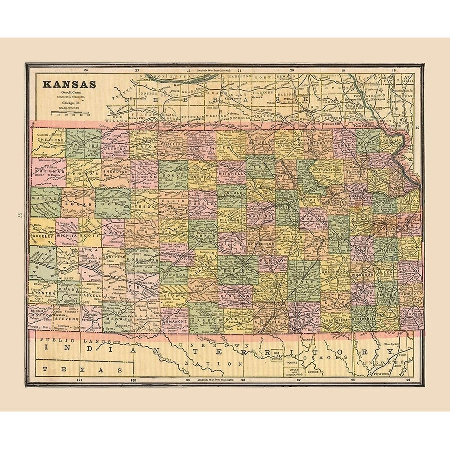 Kansas - Cram 1888 Poster Print by Cram Cram-VARPDXUSKA0001 Image 1