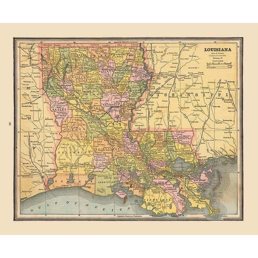 Louisiana United States - Cram 1888 Poster Print by Cram Cram-VARPDXUSLO0003 Image 1