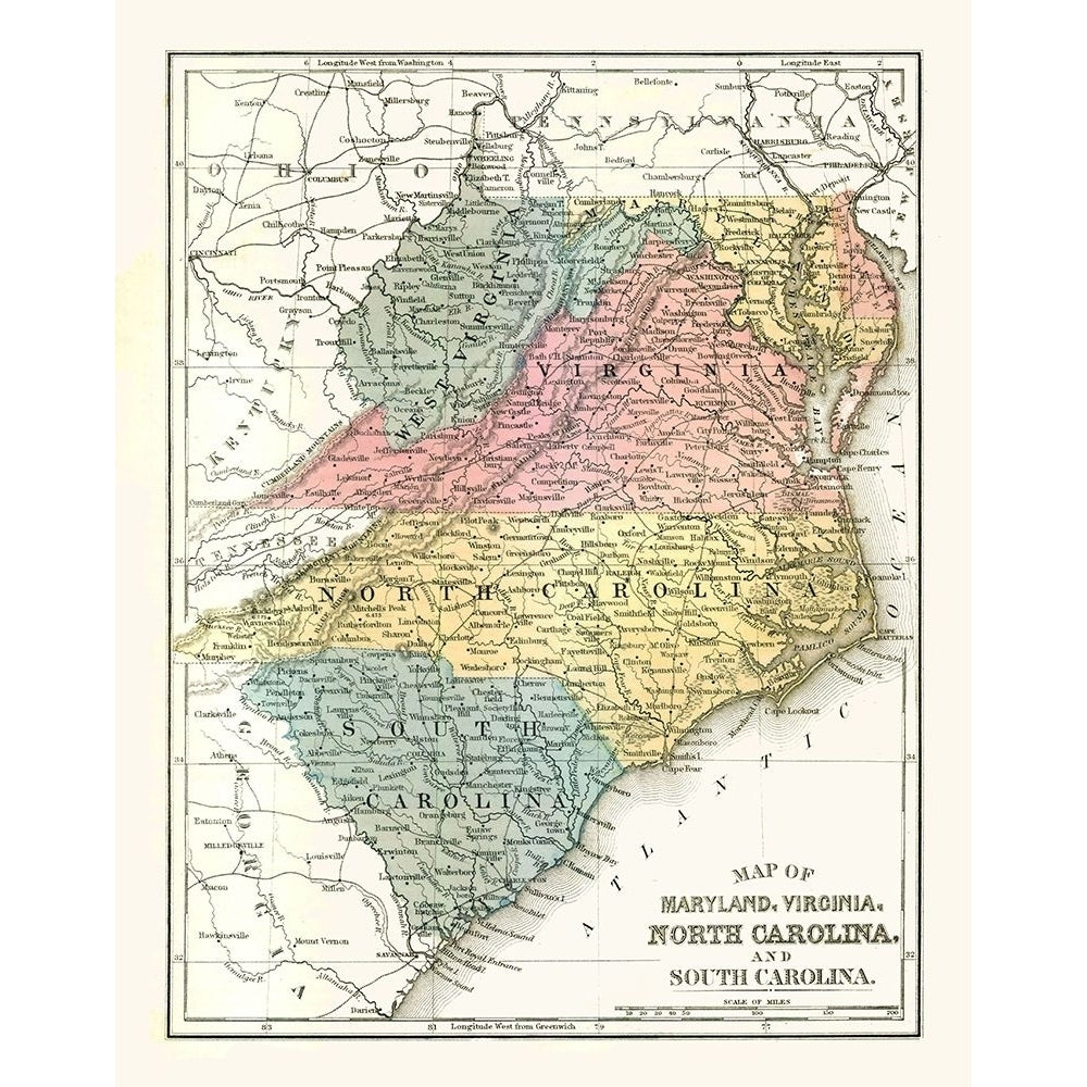 Maryland Virginia North Carolina - Mitchell 1869 Poster Print by Mitchell Mitchell-VARPDXUSMA0011 Image 1