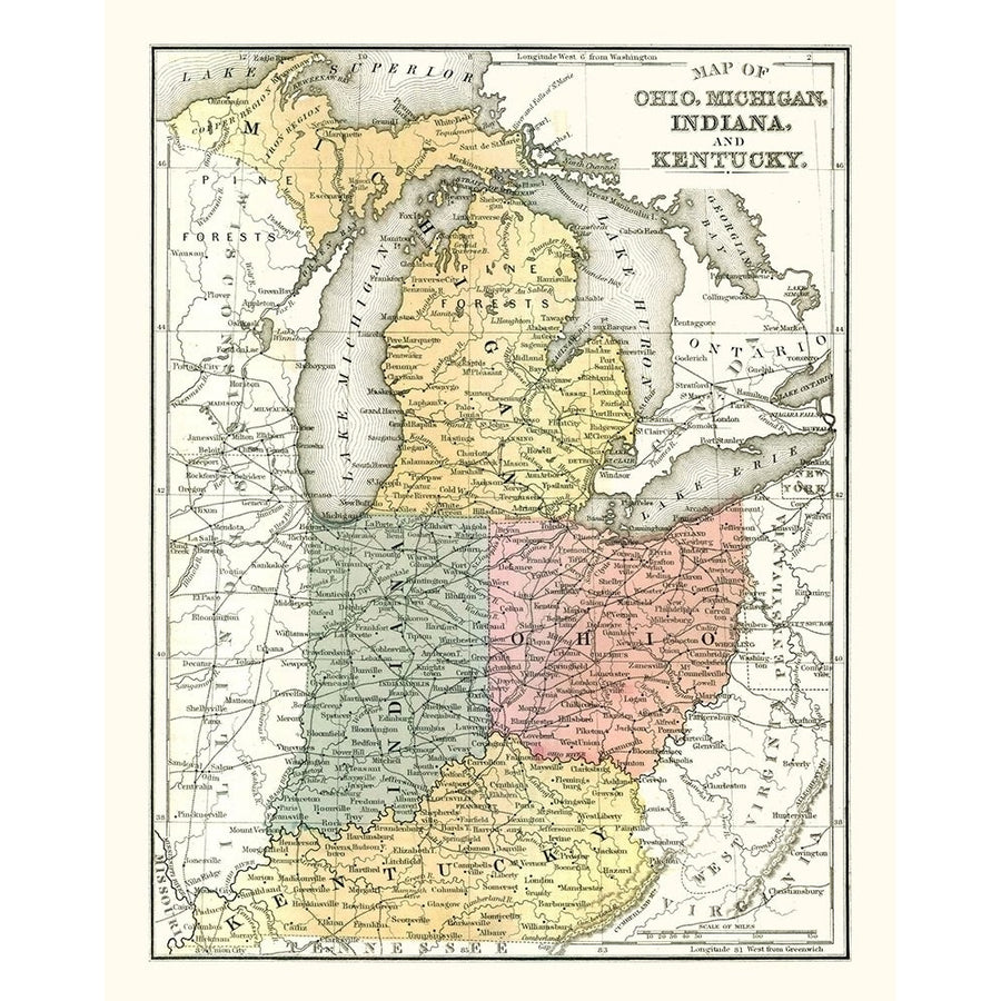 Ohio Michigan Indiana Kentucky - Mitchell 1869 Poster Print by Mitchell Mitchell-VARPDXUSOH0004 Image 1