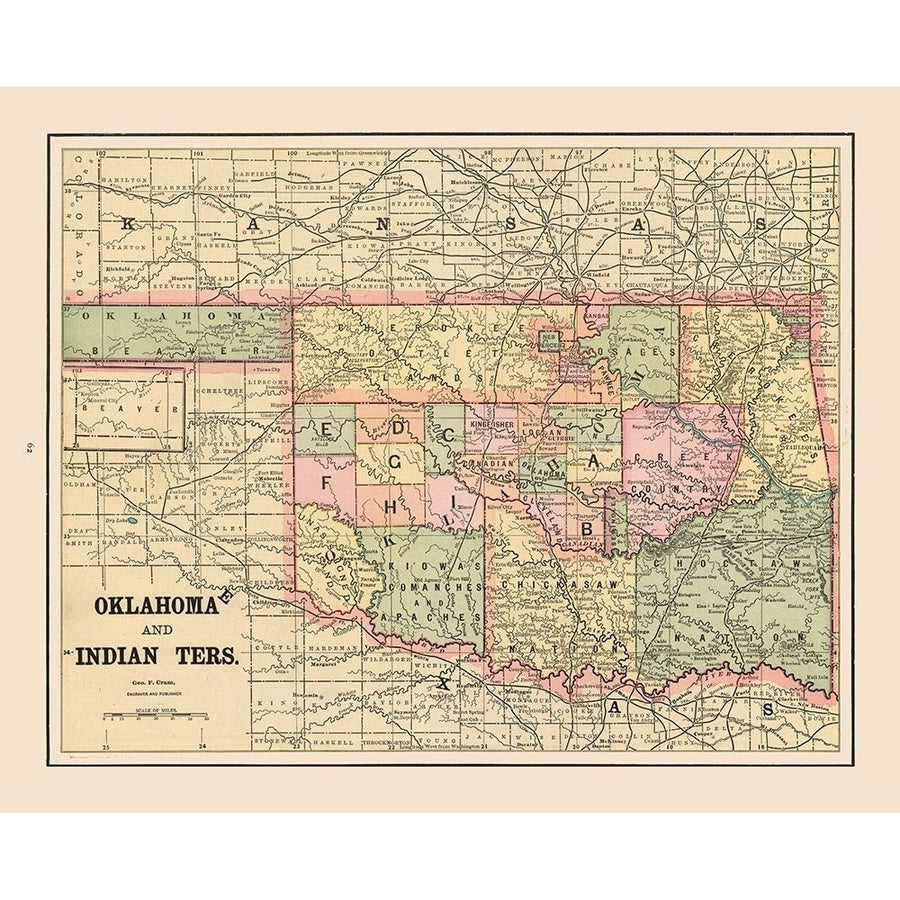 Oklahoma Indian Territory - Cram 1892 Poster Print by Cram Cram-VARPDXUSOK0003 Image 1