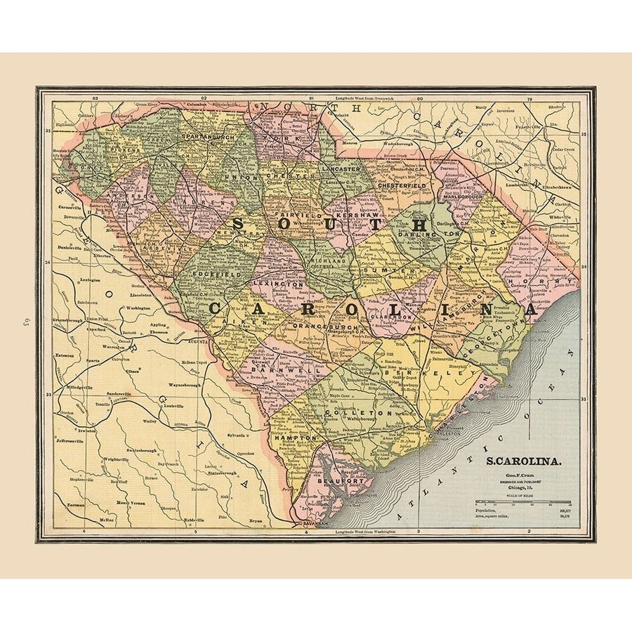 South Carolina United States - Cram 1888 Poster Print by Cram Cram-VARPDXUSSC0001 Image 1