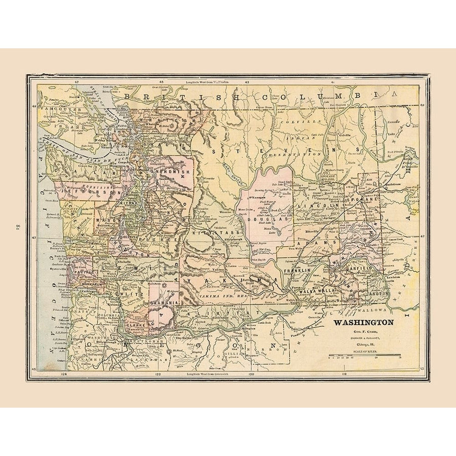 Washington United States - Cram 1888 Poster Print by Cram Cram-VARPDXUSWA0002 Image 1