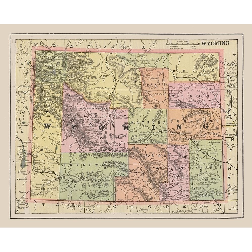 Wyoming - Cram 1892 Poster Print by Cram Cram-VARPDXUSWY0006 Image 1