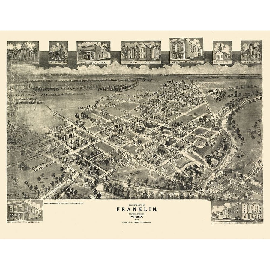 Franklin Virginia - Fowler 1907 Poster Print by Fowler Fowler-VARPDXVAFR0010 Image 1