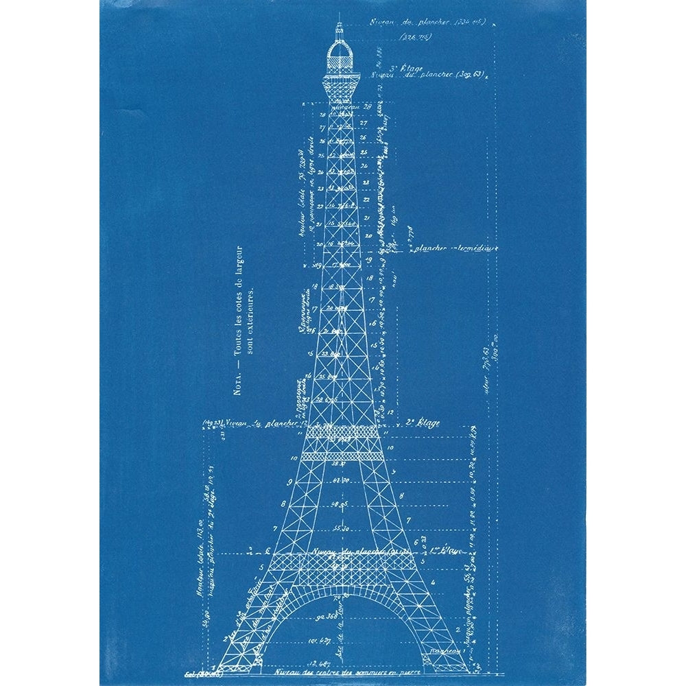 Eiffel Tower Blueprint Poster Print - Apple Collection Vintage-VARPDXVINAPP169319 Image 1