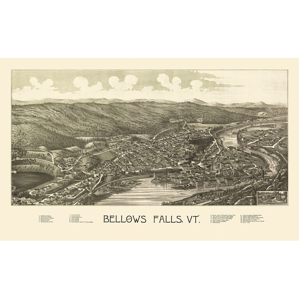 Bellows Falls Vermont - Burleigh 1886 Poster Print by Burleigh Burleigh-VARPDXVTBE0003 Image 1