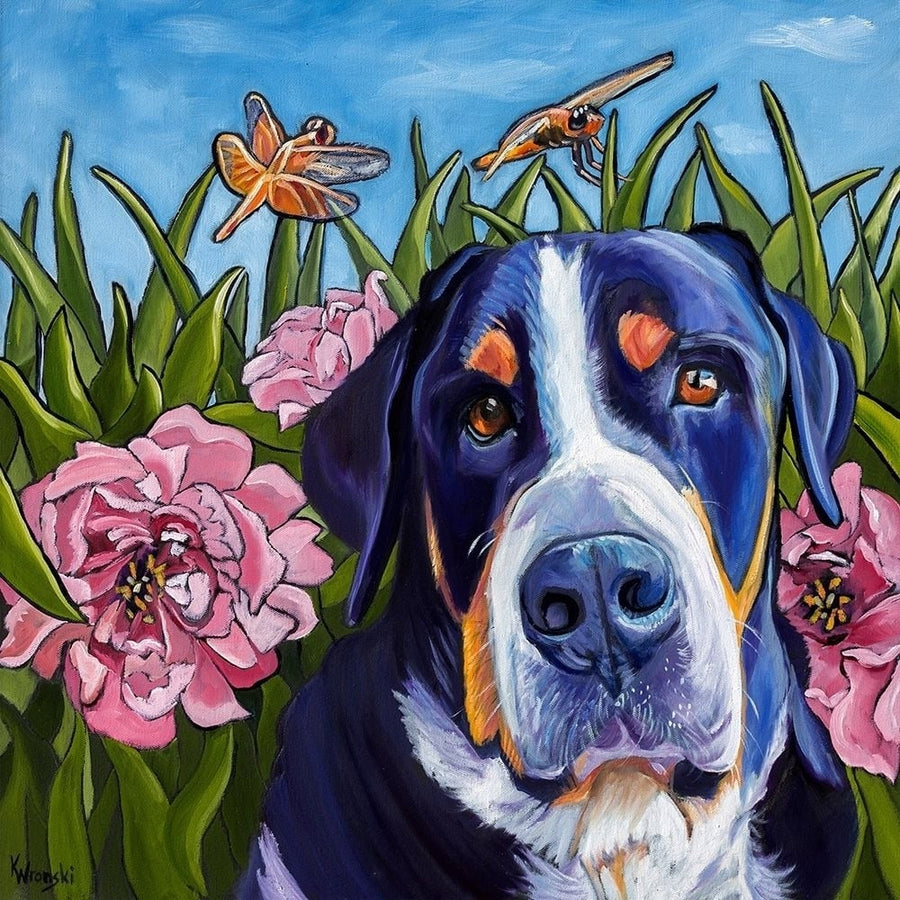 Dog and Dragonflies Poster Print by Kathryn Wronski-VARPDXW1000D Image 1