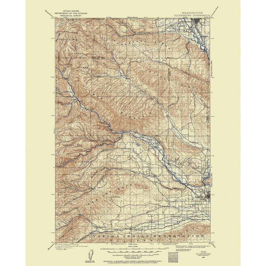 Ellensburg Washington Quad - USGS 1899 Poster Print by USGS USGS-VARPDXWAEL0001 Image 1