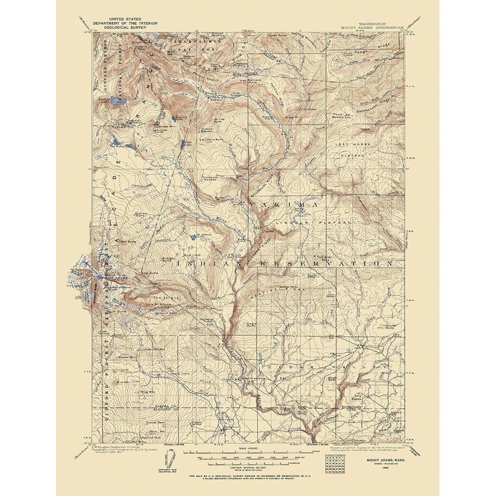 Mt Adams Washington Quad - USGS 1904 Poster Print by USGS USGS-VARPDXWAMT0001 Image 1