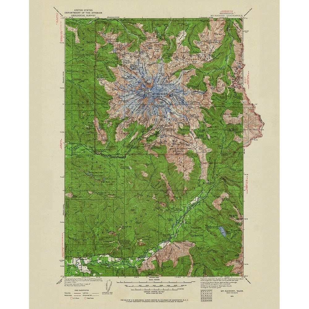 Mt Rainier Washington Quad - USGS 1924 Poster Print by USGS USGS-VARPDXWARA0001 Image 1