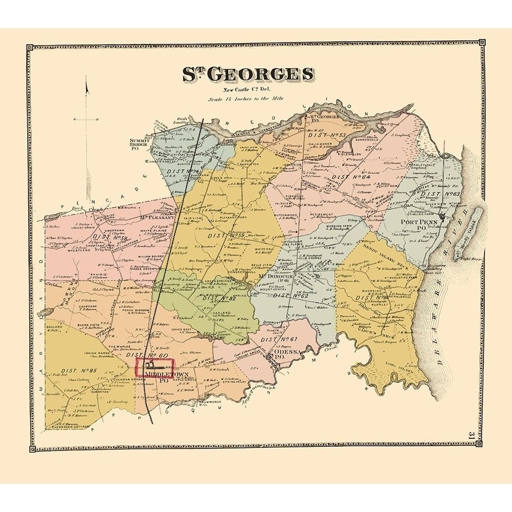 St Georges Delaware Landowner - Beers 1868 Poster Print by Beers Beers-VARPDXDEST0001 Image 1