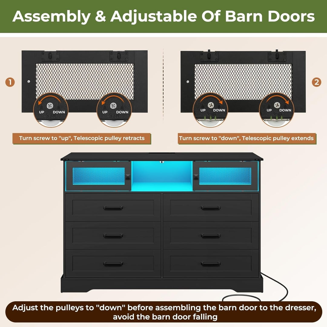 Hasuit 6 Drawers Dresser with LED Lights and Charging Station, Farmhouse Chest of Drawers Closet Organizer, Clothes Image 6