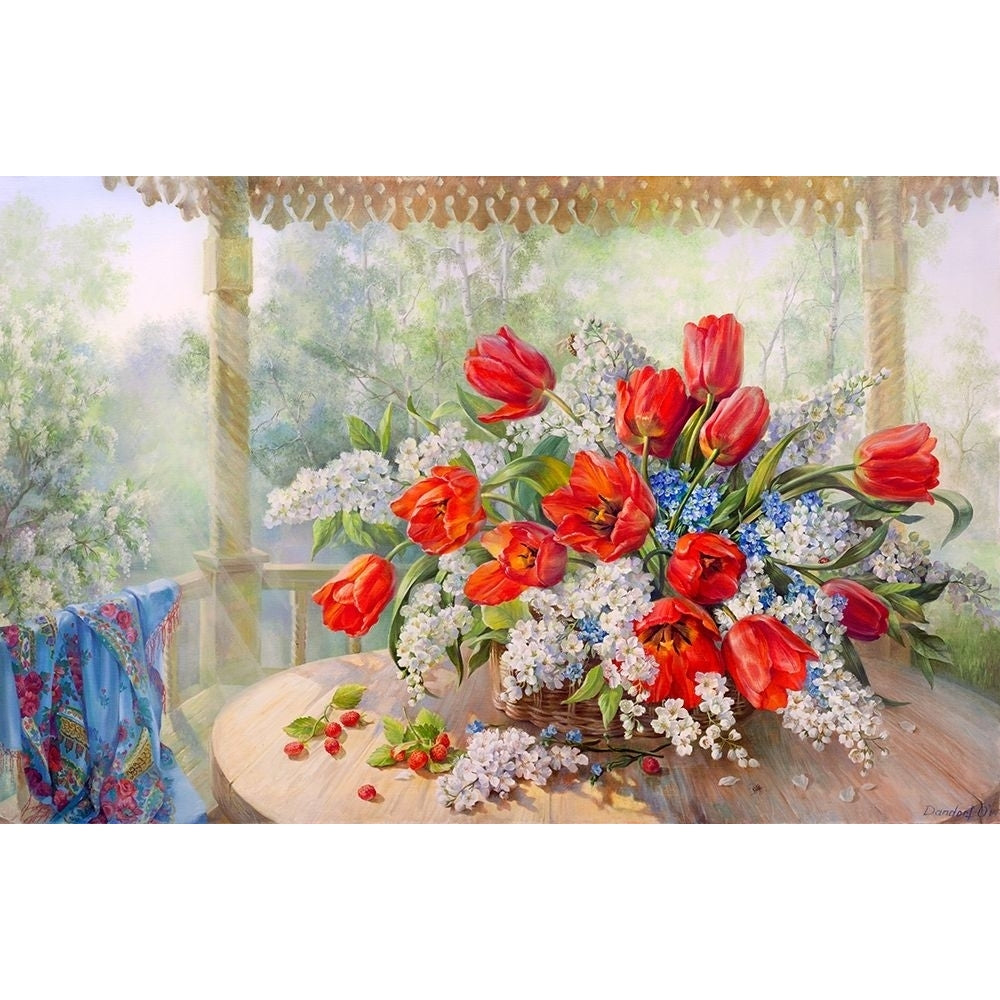 Tulips and bird-cherry Poster Print by Olga Dandorf-VARPDXDO17 Image 1