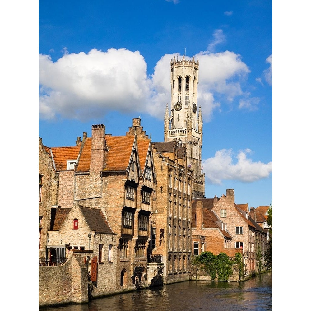 Belgium-Bruges. Belfry of Bruges at the junction of the Groenerei and Dijver canals. Poster Print - Julie Image 1