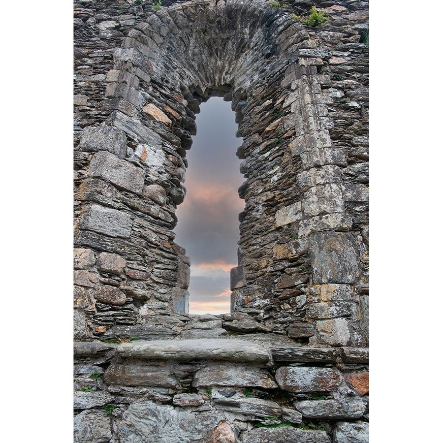 Church window is the centerpiece of the church at Glendalough-Ireland. Poster Print - Betty Sederquist-VARPDXEU15BSE0183 Image 1