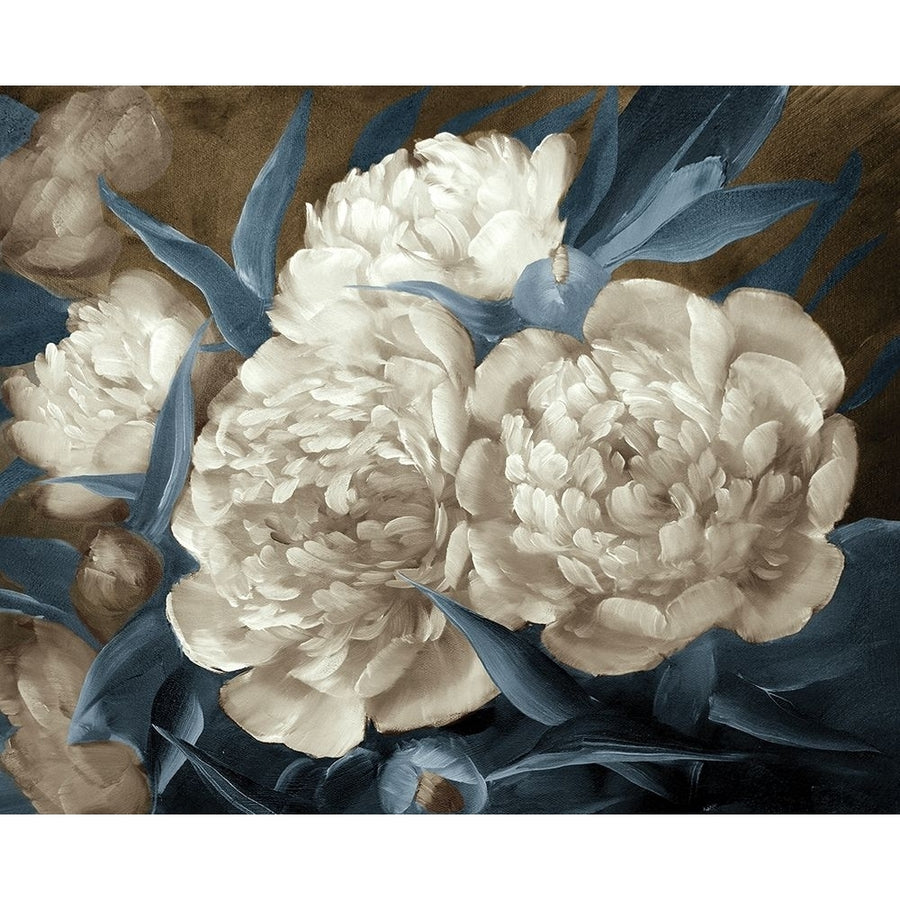 Peonies painting in blue-brown Poster Print by Anonymous Anonymous-VARPDXFAF1299 Image 1