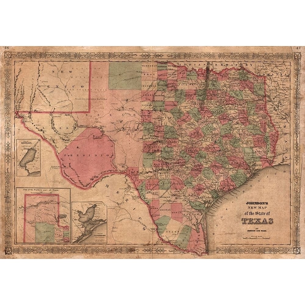 1866 Johnson Map of Texas Poster Print by Johnson Johnson-VARPDXFAS2052 Image 1