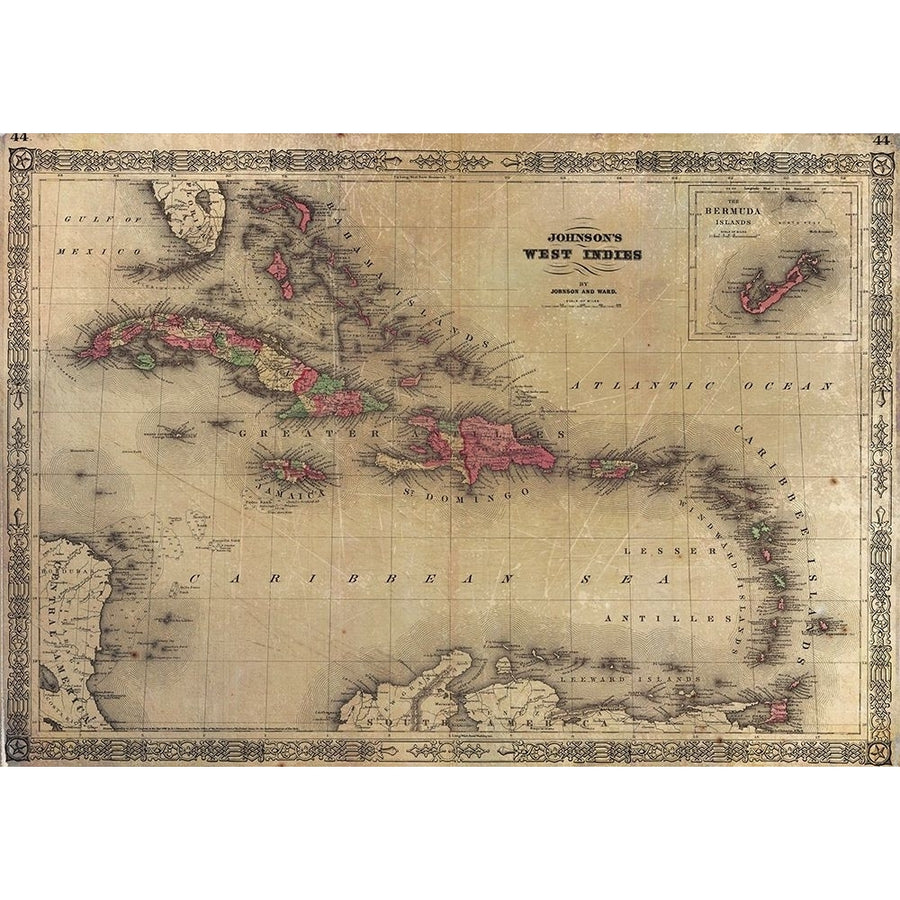 1864 Johnson Map of the West Indies Poster Print by Johnson Johnson-VARPDXFAS2051 Image 1