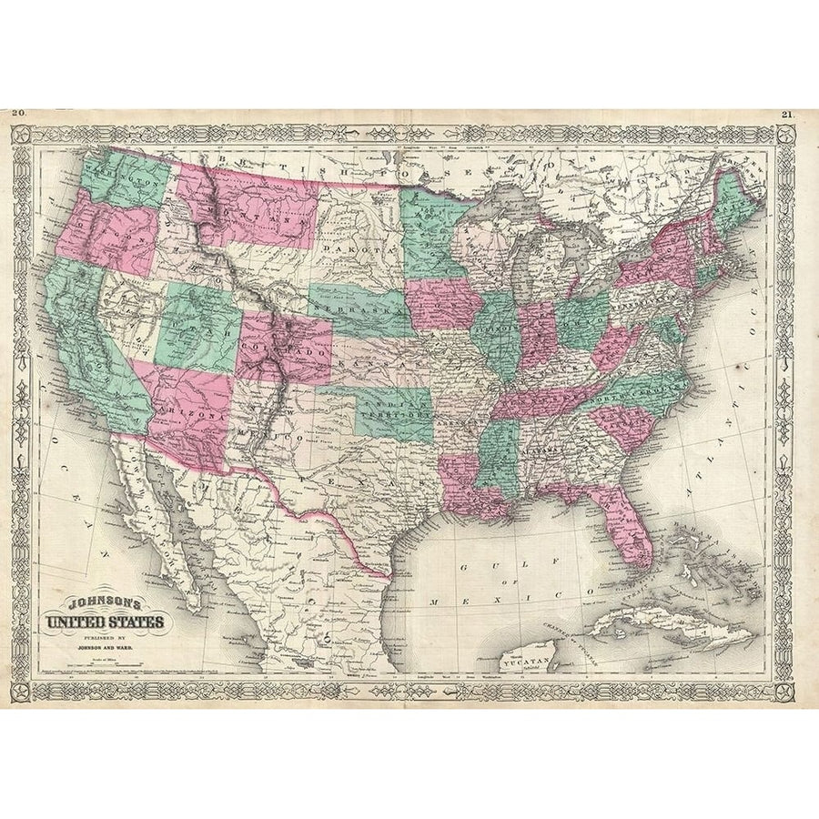 1866 Johnson Map of the United States Poster Print by Johnson Johnson-VARPDXFAS2054 Image 1