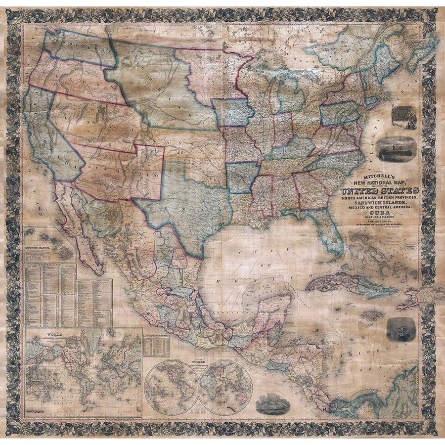 1856 Mitchell Wall Map of the United States Poster Print by Mitchell Mitchell-VARPDXFAS2045 Image 1